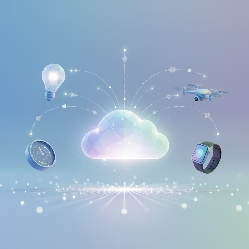 Concept showing devices communicating with a central cloud